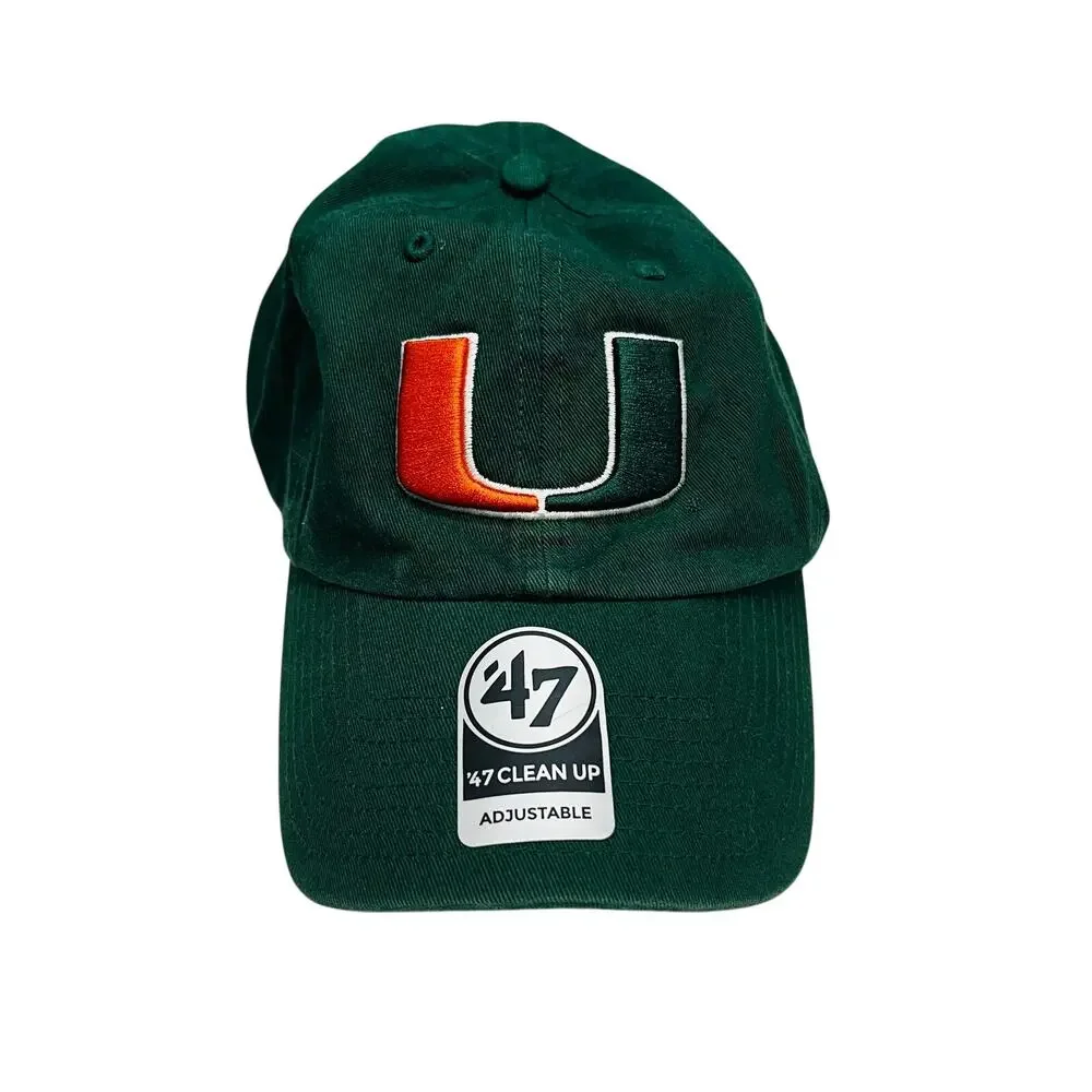 Miami Hurricanes 47 Brand Clean Up Hat Men's Green Adjustable U Baseball Cap
